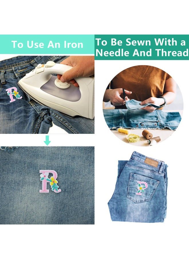 Yolev Iron On Letter Patches, 2 Sets (52 Pieces) A-Z Flower Embroidery Alphabet Patches, Glitter Sew-On Embroidered Letters for Clothing - Image 5