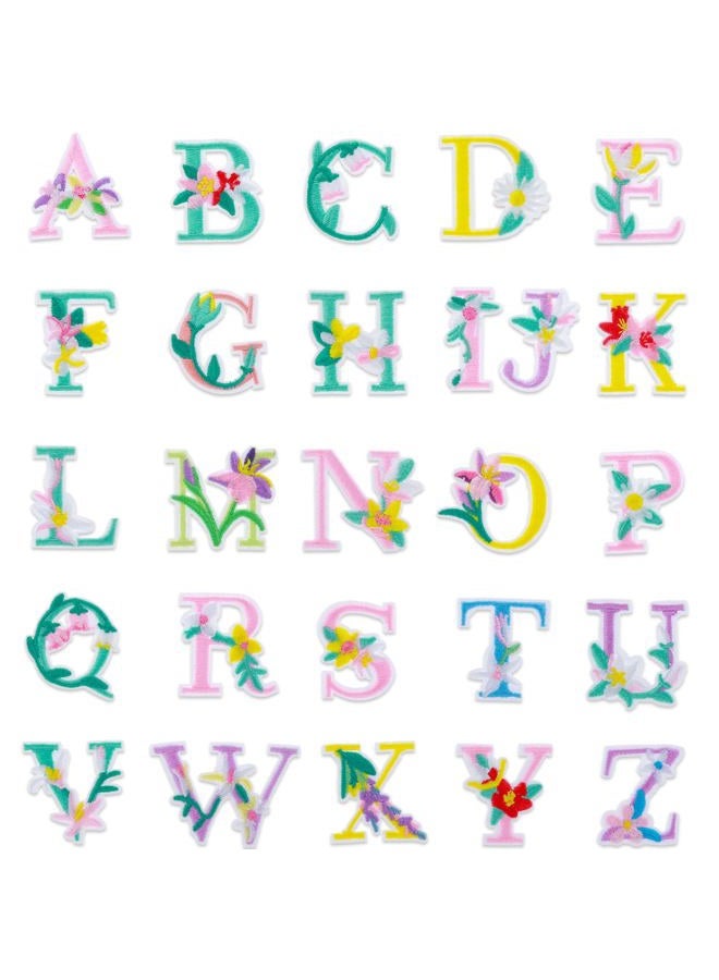 Yolev Iron On Letter Patches, 2 Sets (52 Pieces) A-Z Flower Embroidery Alphabet Patches, Glitter Sew-On Embroidered Letters for Clothing - Image 1
