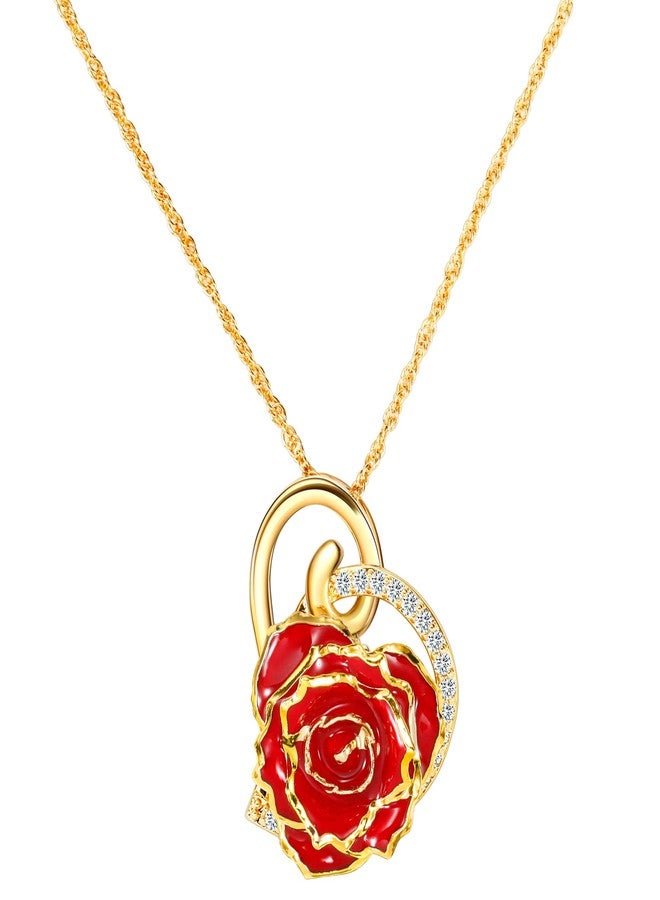 AliveRose Rose Pendant Necklaces Gifts for Women, 24K Gold Dipped Real Rose Dangle Necklace Jewelry - Ideal Gift for Her Wife Mom Anniversaries, Valentines, Birthday (Heart Red), Gold Plated, No - Image 1