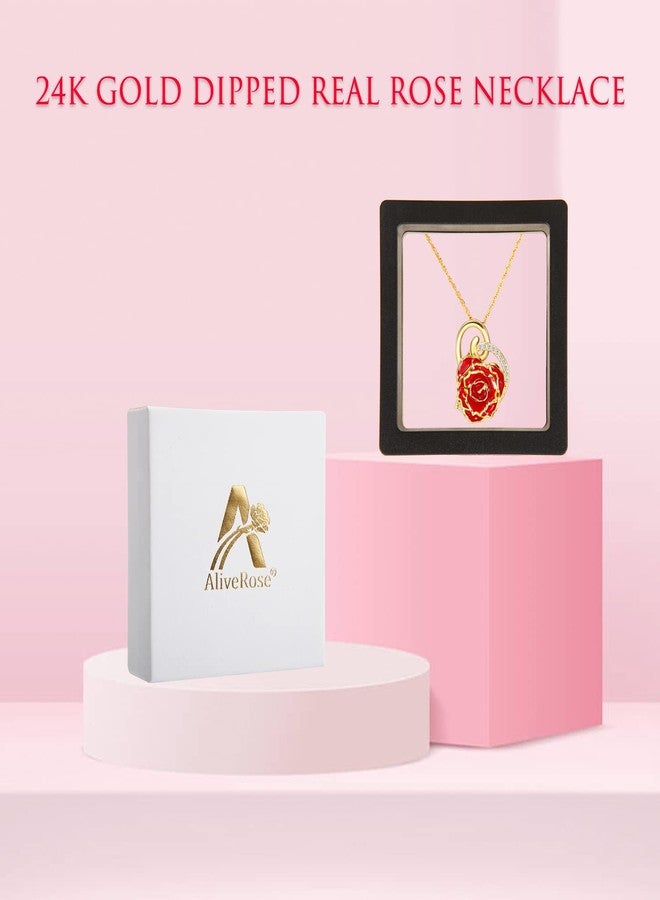 AliveRose Rose Pendant Necklaces Gifts for Women, 24K Gold Dipped Real Rose Dangle Necklace Jewelry - Ideal Gift for Her Wife Mom Anniversaries, Valentines, Birthday (Heart Red), Gold Plated, No - Image 4