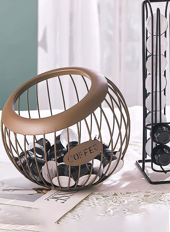 حامل كوب القهوة، منظم علب القهوة K-Cup و Nespresso، تخزين علب القهوة المعدنية، حامل علب إسبرسو بسعة كبيرة، حاملات كوب إسبرسو لطاولة الخدمة، منظم يوفر مساحة، سلة تخزين الفواكه - Image 4