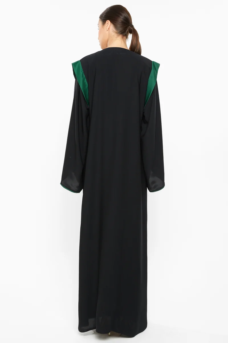 النخبة A classic duo-colored abaya with green stripe detailing-AJ662A
