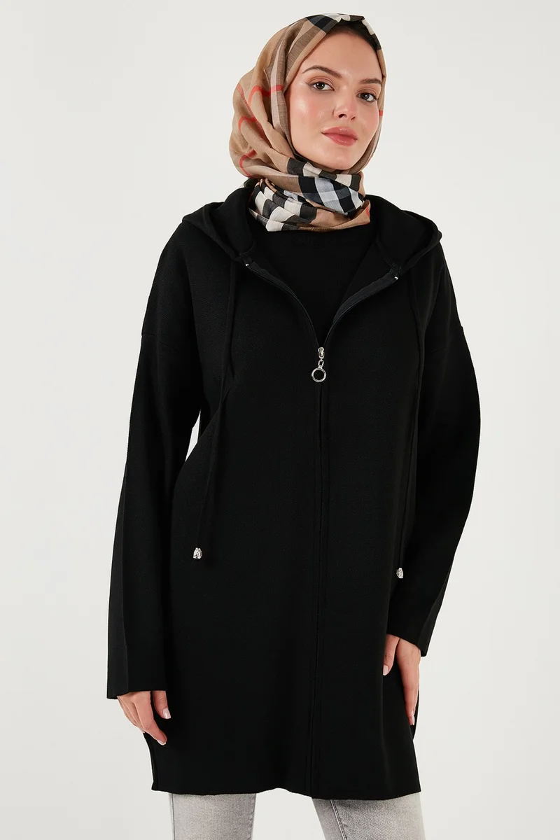 ليلا Modest Regular Fit Hooded Hijab Knitwear Cardigan