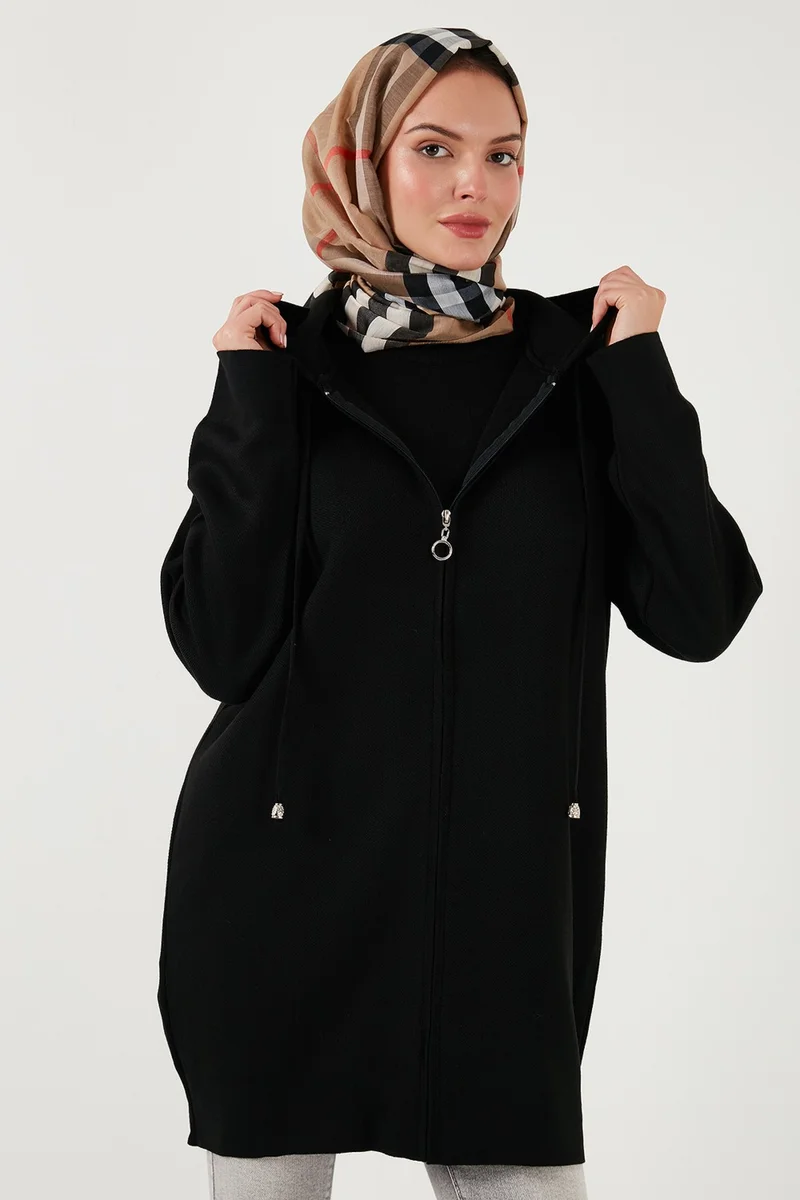 ليلا Modest Regular Fit Hooded Hijab Knitwear Cardigan