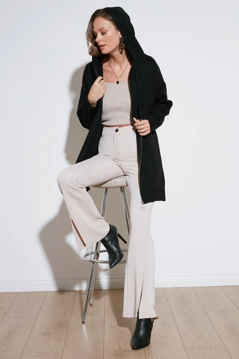 ليلا Modest Regular Fit Hooded Hijab Knitwear Cardigan