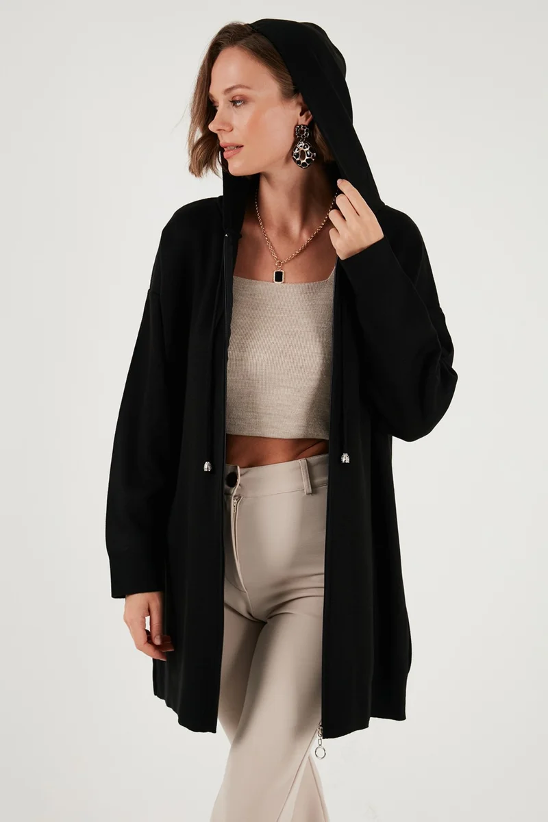 ليلا Modest Regular Fit Hooded Hijab Knitwear Cardigan
