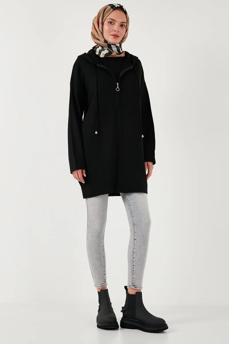 ليلا Modest Regular Fit Hooded Hijab Knitwear Cardigan