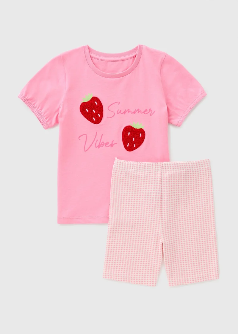 Matalan Girls Pink Strawberry T-Shirt & Shorts Set