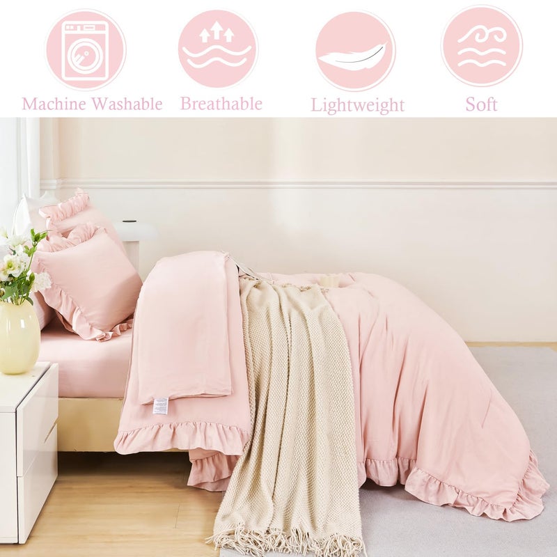 ANGIYUIN Blush Pink Comforter Sets Twin Size 5 Pieces Ruffle Bed in A Bag Farmhouse Bedding Sets Solid Color Soft Fluffy Bed Sets for Kids Girlsï¼ˆBlush Pink Twinï¼‰ - Image 5