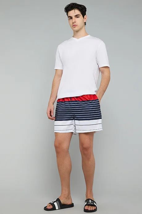 R&B Color Block Swim Shorts with Drawstring Waist