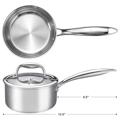 KC-Emier KCEmier 1Quart Saucepan with Lid TriPly Stainless Steel Pot with StayCool Handle All Cooktop Compatibility Gas Ceramic Electric Silver - Image 3