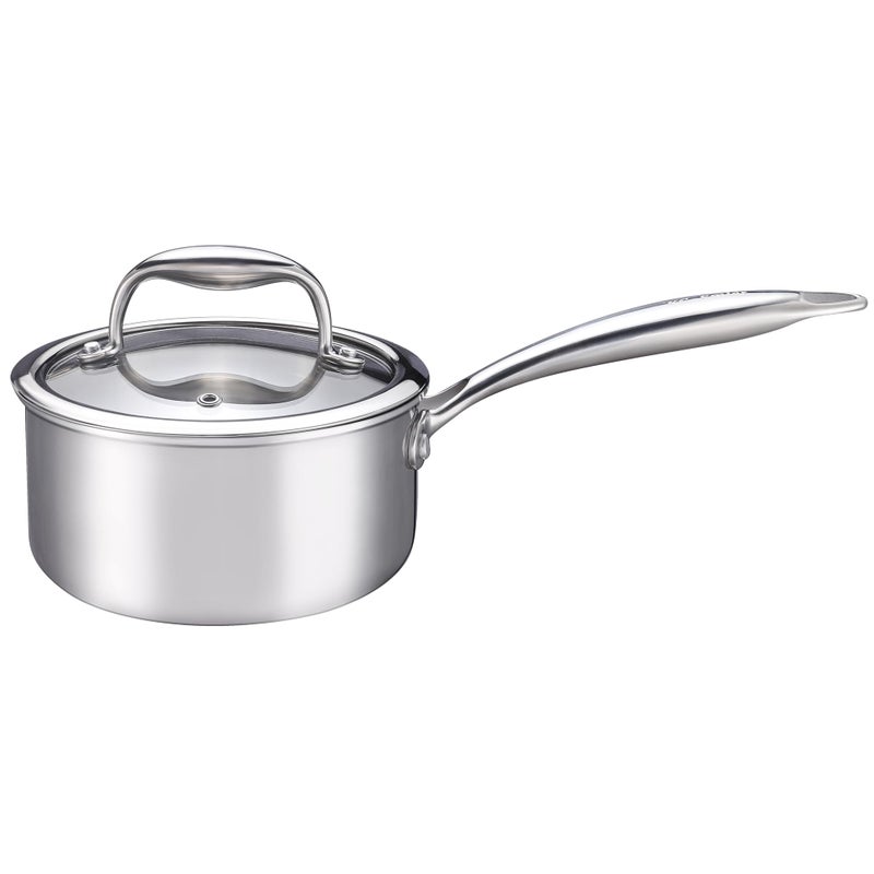 KC-Emier KCEmier 1Quart Saucepan with Lid TriPly Stainless Steel Pot with StayCool Handle All Cooktop Compatibility Gas Ceramic Electric Silver - Image 2