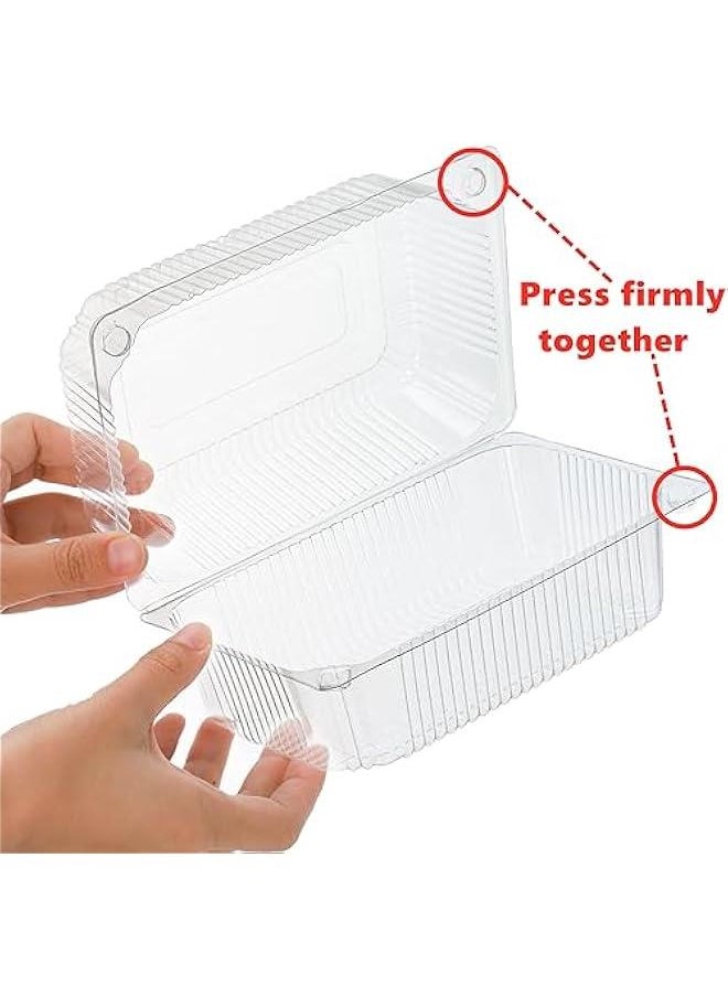 100 Clear Plastic Hinged Food Containers with Seal Stickers - Disposable Takeout Boxes for Salads, Sandwiches, Hamburgers, Fruits, Cakes, Cookies