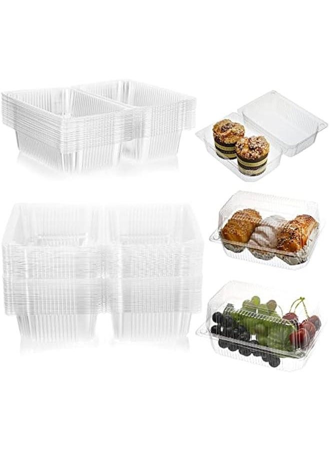 100 Clear Plastic Hinged Food Containers with Seal Stickers - Disposable Takeout Boxes for Salads, Sandwiches, Hamburgers, Fruits, Cakes, Cookies