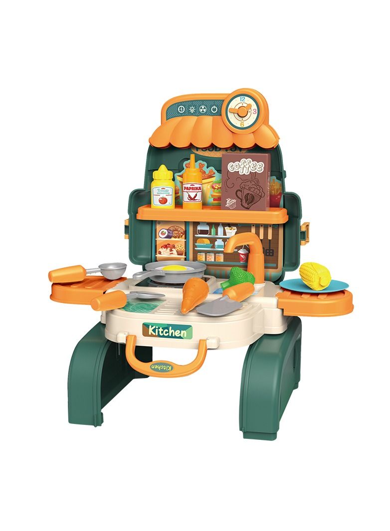 Little Story 21 Pieces Role Play Chef, Kitchen, Restaurant Toy Set School Bag - Green, 3-In-1 Mode  - Image 1