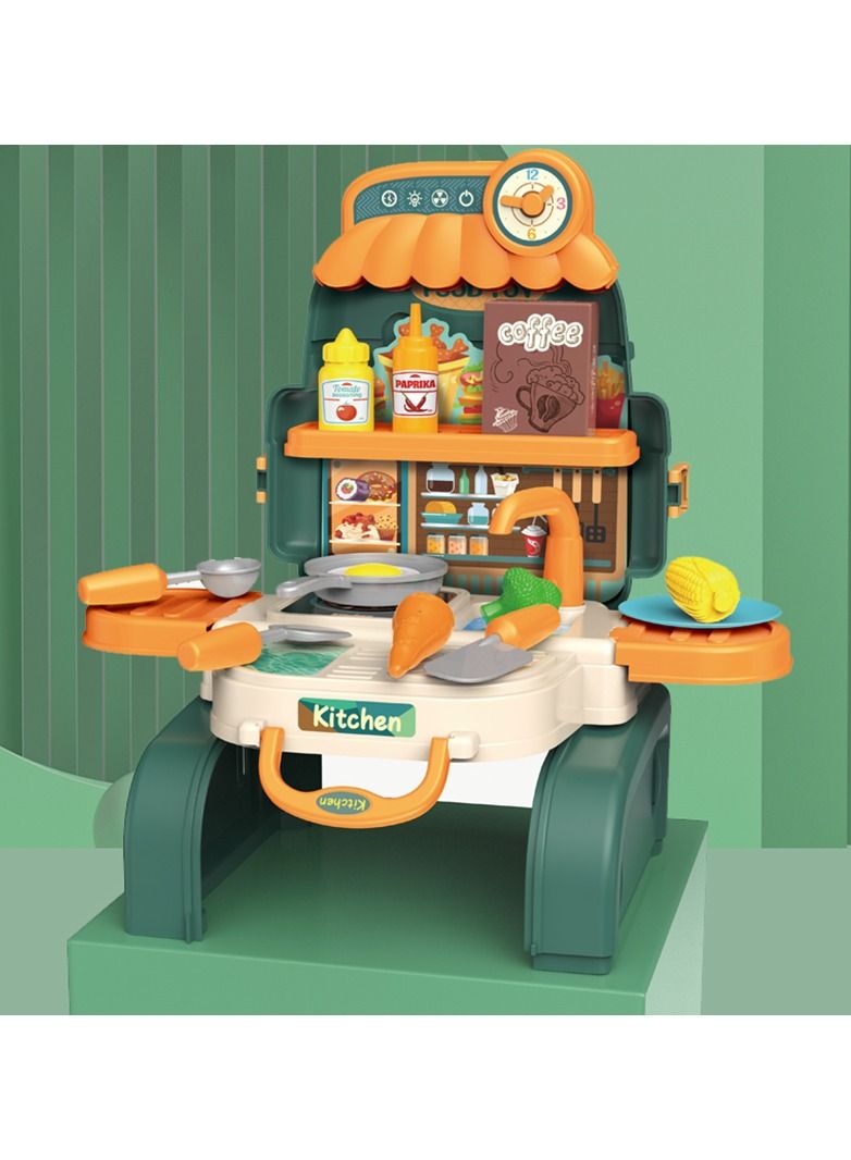 Little Story 21 Pieces Role Play Chef, Kitchen, Restaurant Toy Set School Bag - Green, 3-In-1 Mode  - Image 4