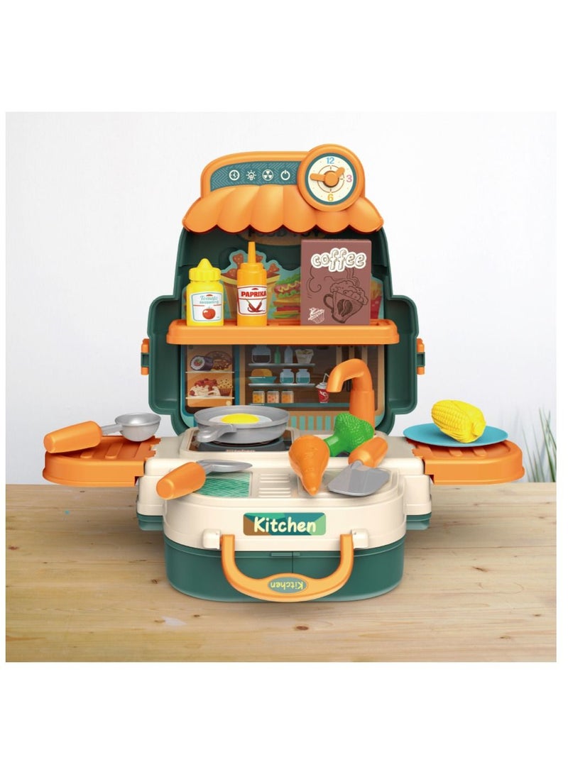 Little Story 21 Pieces Role Play Chef, Kitchen, Restaurant Toy Set School Bag - Green, 3-In-1 Mode  - Image 3