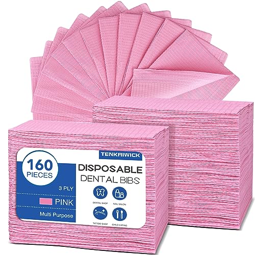 TENKAIWICK 160 Pack Disposable Dental Bibs 13"x18", 3-Ply Waterproof Tattoo Bibs Sheet for Nail Salon, Dental Clinic, Feeding, Tattoo Shop (Pink) - Image 1