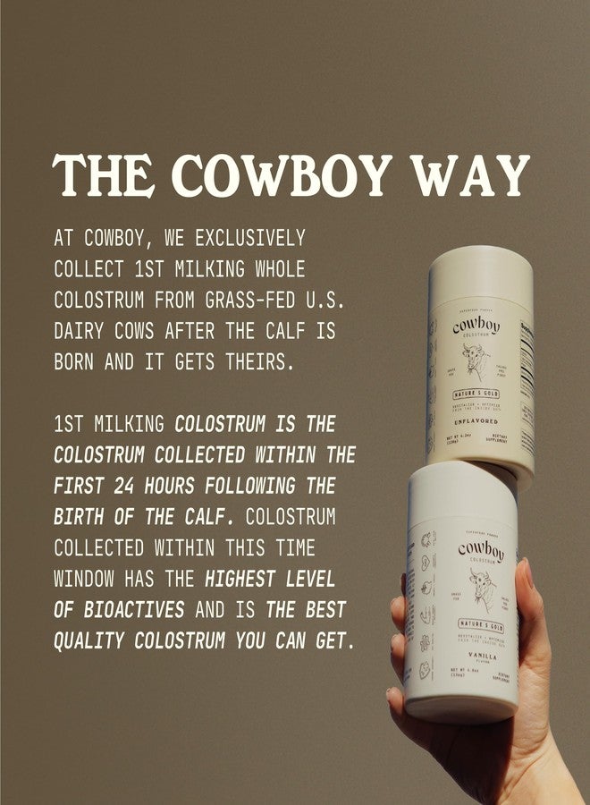 COWBOY COLOSTRUM كاوبوي - المكمل الغذائي الحصري الأول من نوعه، وهو عبارة عن مسحوق لبأ بقري كامل الدسم، مُستخلص من حليب الأبقار التي تتغذى على العشب، لصحة الجسم الكاملة - مسحوق لبأ بقري غني بالعناصر الغذائية النشطة بيولوجيًا - خالٍ من السكر (فانيليا، 40 حصة) - Image 4