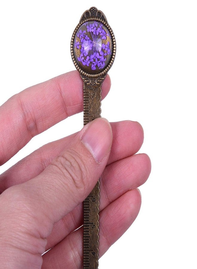 Wisdompro 2 Pcs Metal Bookmark, Retro Vintage Bronze Book Mark Ruler with Dried Flower, Packaged in a Gift Box - an Ideal Gift for Kids, Students, Teachers, Book Lovers - Blue & Purple - Image 3