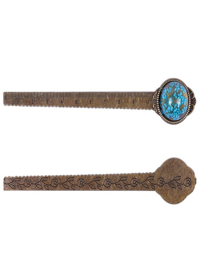 Wisdompro 2 Pcs Metal Bookmark, Retro Vintage Bronze Book Mark Ruler with Dried Flower, Packaged in a Gift Box - an Ideal Gift for Kids, Students, Teachers, Book Lovers - Blue & Purple - Image 4