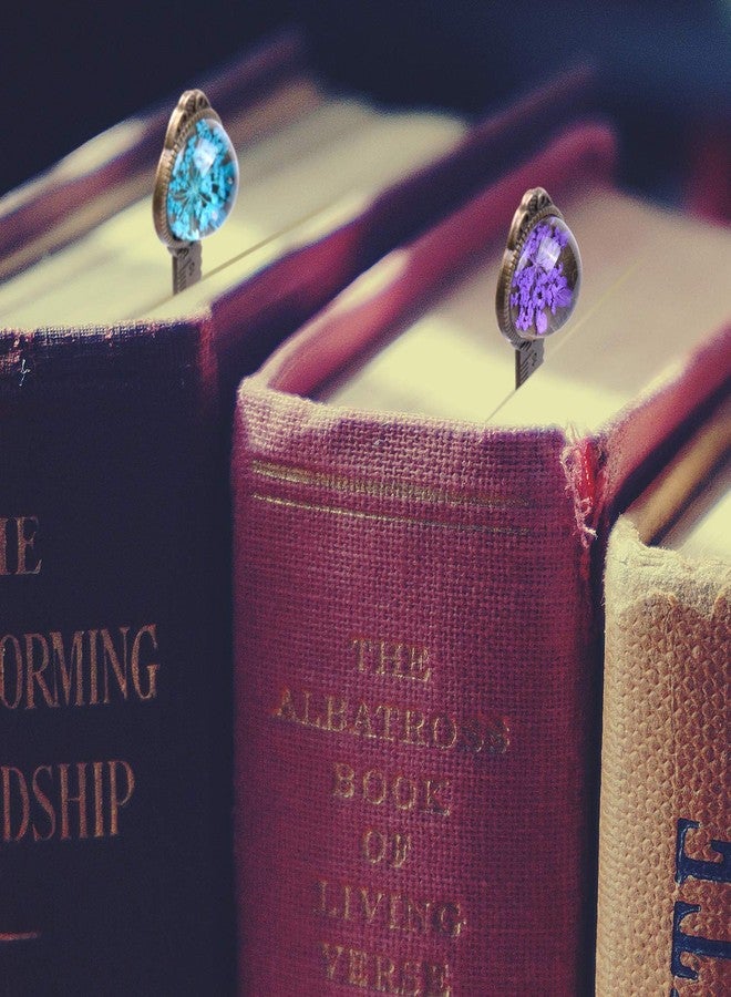 Wisdompro 2 Pcs Metal Bookmark, Retro Vintage Bronze Book Mark Ruler with Dried Flower, Packaged in a Gift Box - an Ideal Gift for Kids, Students, Teachers, Book Lovers - Blue & Purple - Image 5