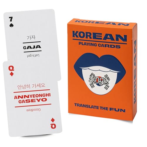 LINGO Korean Lingo Playing Cards Travel Flashcards Learn Korean Vocabulary in A Fun Easy Way 52 Essential Translations - Image 1