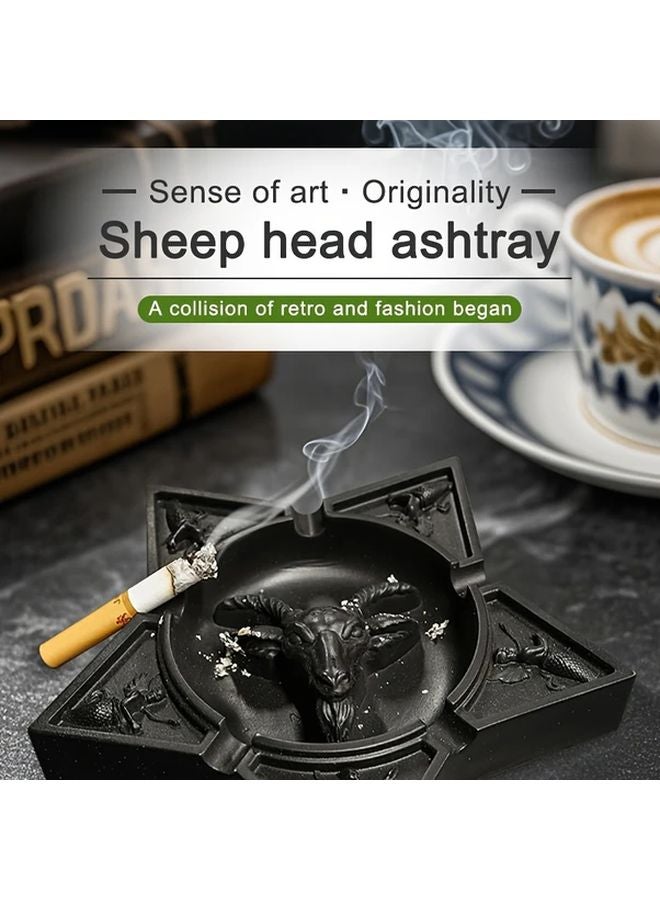 Black Sheep Head Ashtray Gothic Style Resin Easy Clean Desktop Decor Unique Gift - Image 3