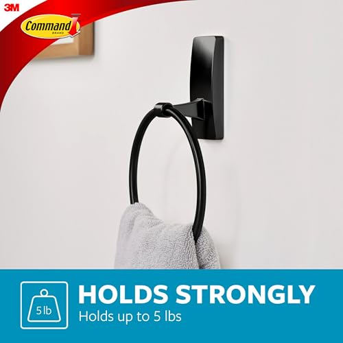 Command Hand Towel Holder Matte Black with Water Resistant Command Strips, Rust Resistant Bathroom Organizer, Holds up to 5 lbs, 1 Ring - Image 4