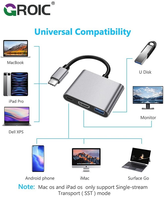 GROIC Grey USB C to HDMI Adapter, 4K Video Converter with USB 3.0 and Type-C Charging Port, USB-C Digital AV Multiport Adapter for Mac and USB Type-C Devices - Image 5