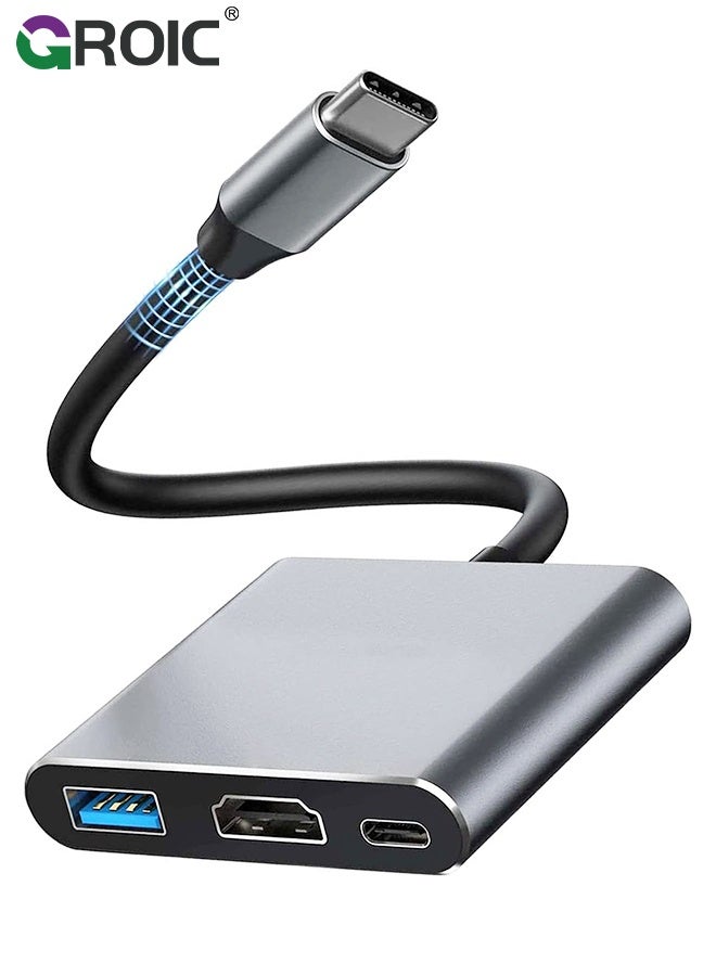 GROIC Grey USB C to HDMI Adapter, 4K Video Converter with USB 3.0 and Type-C Charging Port, USB-C Digital AV Multiport Adapter for Mac and USB Type-C Devices - Image 1