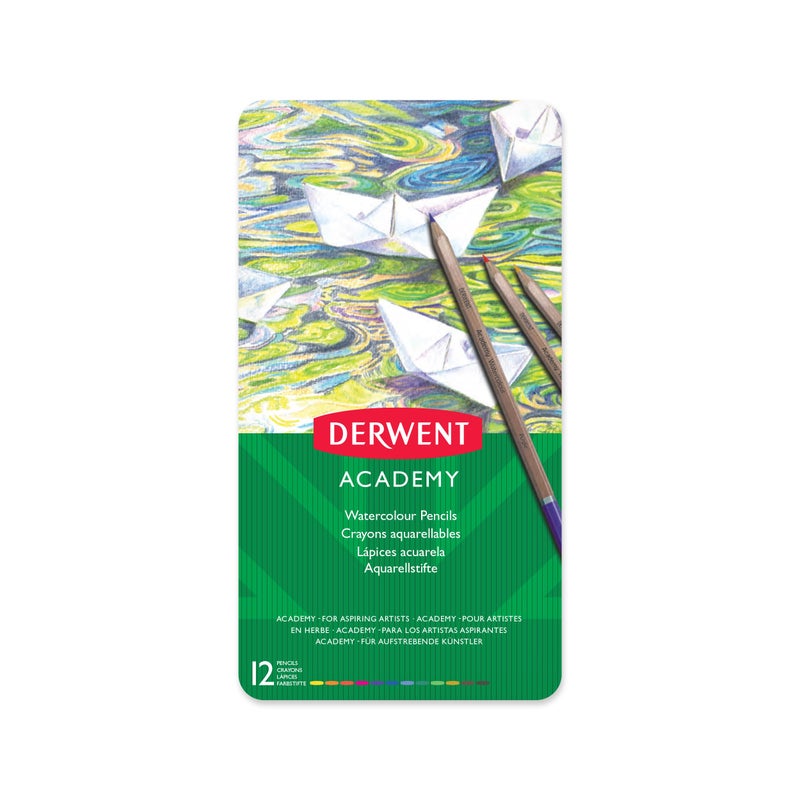 Derwent Academy Watercolor Pencils 33mm Core Metal Tin 12 Count 2301941