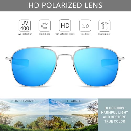 SUNGAIT Mens Military Style Polarized Pilot Aviator Sunglasses Bayonet Temples Silver FrameBlue Mirrored Lens SGT285YBL - Image 3