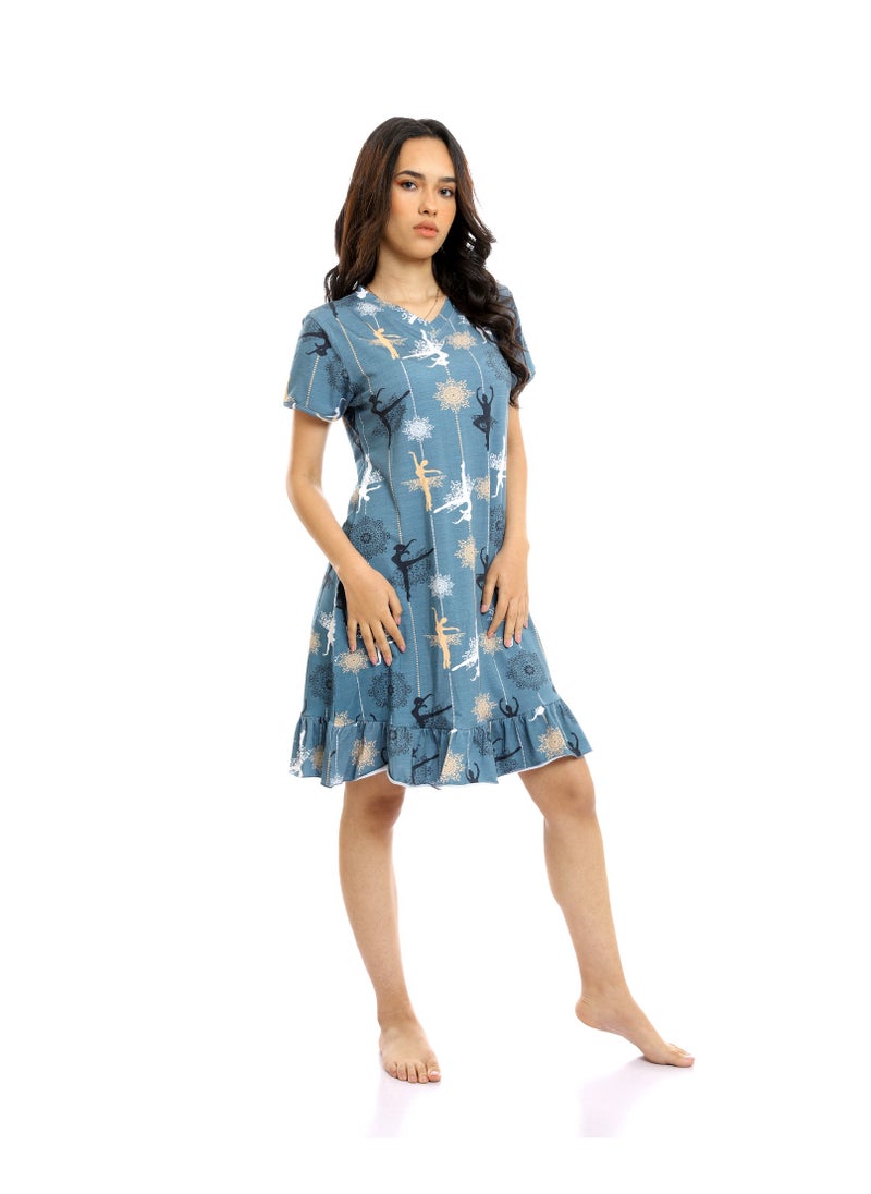 REDCOTTON - Ballerina Slip On Short Cotton Nightgown - Steel Blue - Image 1
