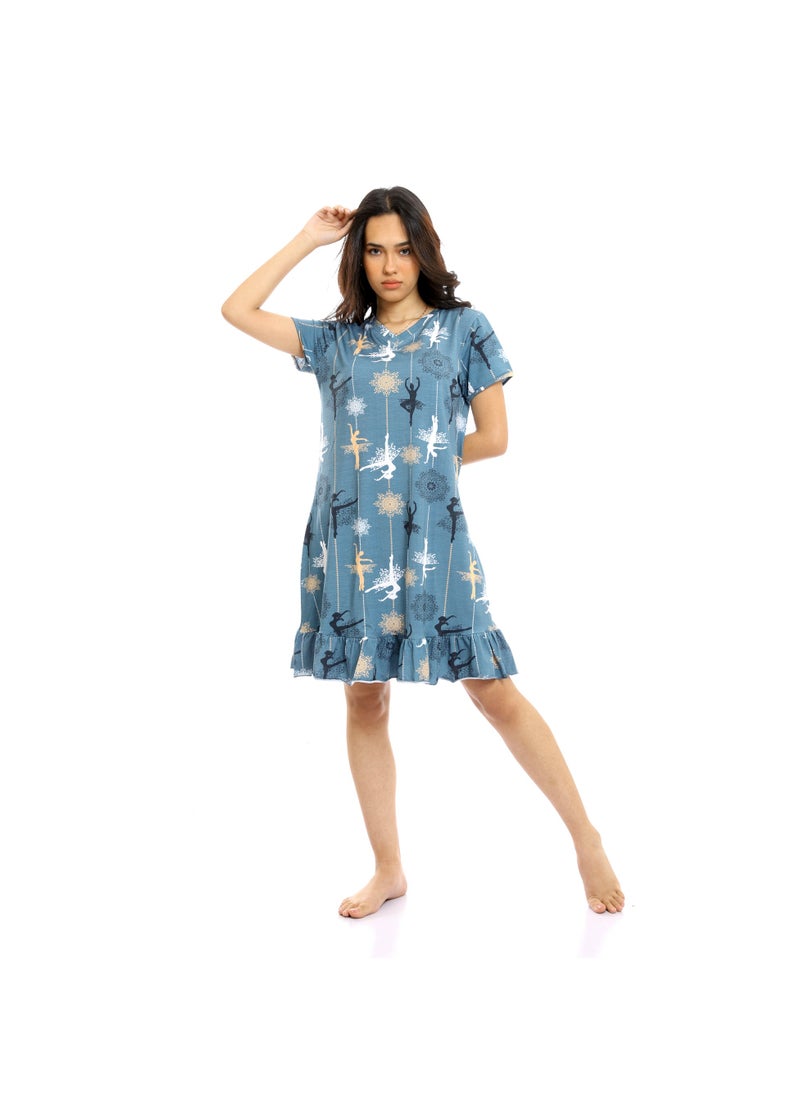 REDCOTTON - Ballerina Slip On Short Cotton Nightgown - Steel Blue - Image 1