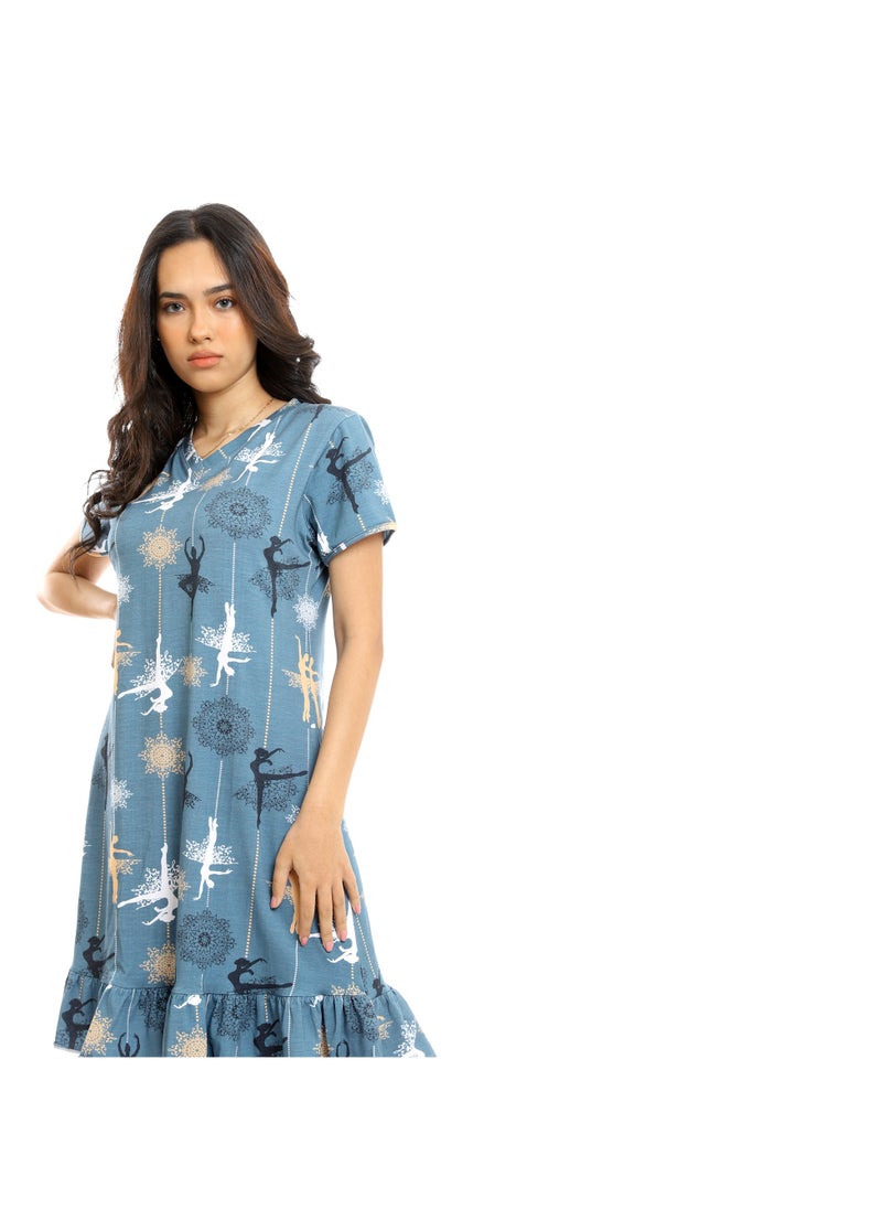 REDCOTTON - Ballerina Slip On Short Cotton Nightgown - Steel Blue - Image 1