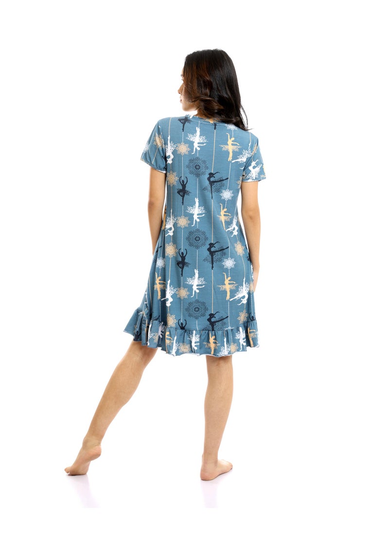 REDCOTTON - Ballerina Slip On Short Cotton Nightgown - Steel Blue - Image 1