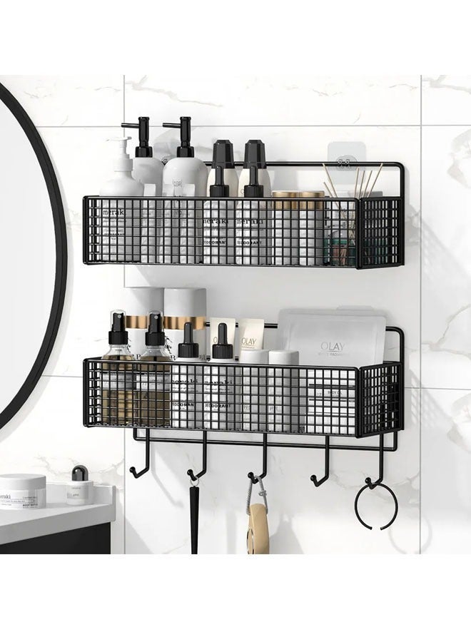 ZCM-HAPPY 2 Pack Shower Shelves, Adhesive Bathroom Organizers, No Drilling Required, Large Capacity, Rust-Proof Stainless Steel Bathroom Shower Organizer, Shower Shelves for Indoor Shower Rooms,  Black - Image 1