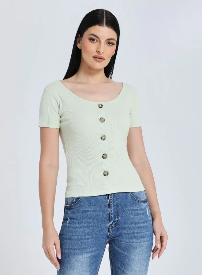 هايليز Mint Buttoned Scoop Neck Top