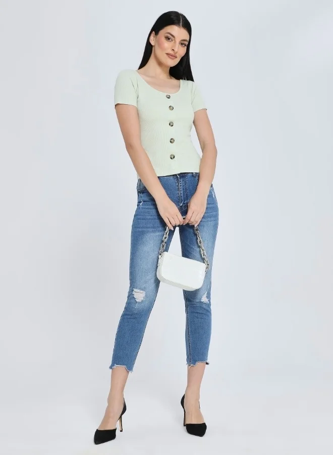 هايليز Mint Buttoned Scoop Neck Top