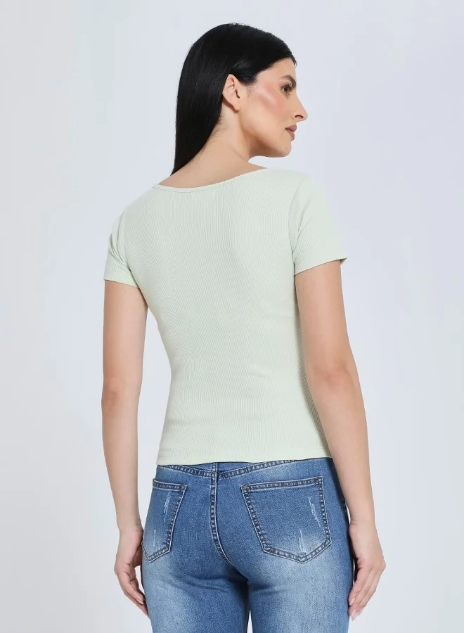 هايليز Mint Buttoned Scoop Neck Top