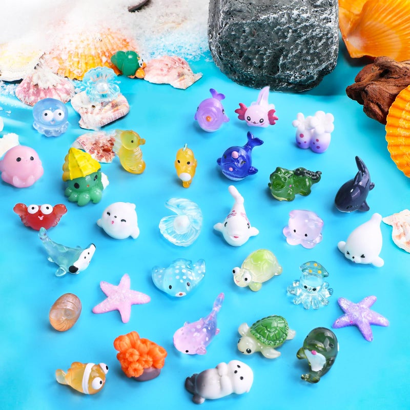 HSLCGF 30 PCS Miniature Ocean Theme Mini Resin Ocean Animals Ocean Mini Figurines Resin Axolotl for DIY Fish Tank Accessories Micro Landscape Aquarium - Image 3