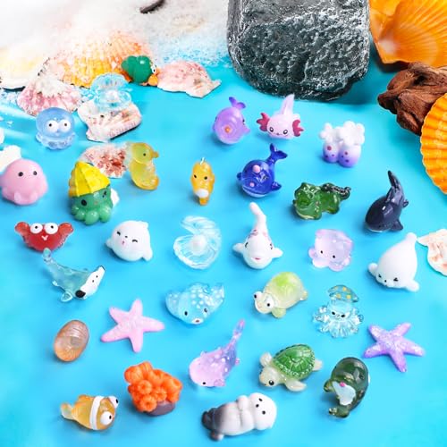 HSLCGF 30 PCS Miniature Ocean Theme Mini Resin Ocean Animals Ocean Mini Figurines Resin Axolotl for DIY Fish Tank Accessories Micro Landscape Aquarium - Image 1