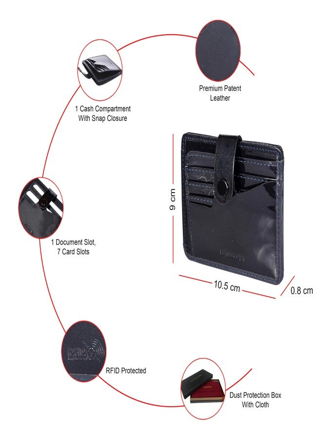 Sassora Patent Leather Slim, Secure & Stylish RFID Card Holder (Blue) - Image 3