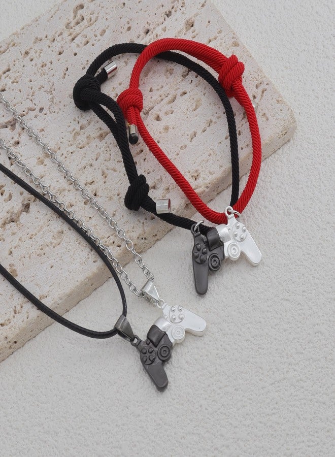 FUTIMELY Game Controller Necklace Bracelet for Couples,Matching Game Necklace for Him and Her Lovers BFF Necklace Best Friend Necklaces,Friendship Necklaces (Black+Silver) - Image 2