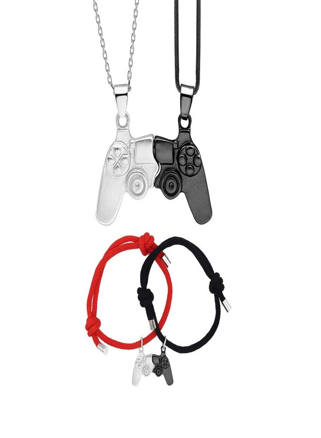 FUTIMELY Game Controller Necklace Bracelet for Couples,Matching Game Necklace for Him and Her Lovers BFF Necklace Best Friend Necklaces,Friendship Necklaces (Black+Silver) - Image 1