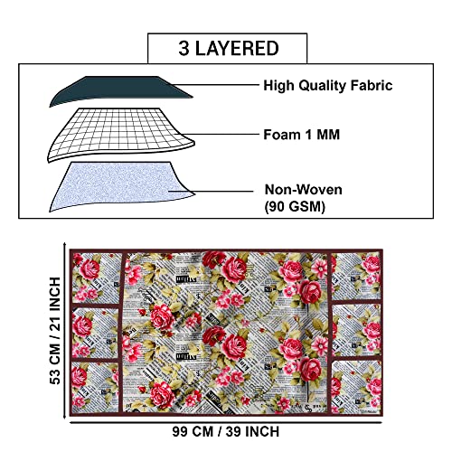 E-Retailer® Polyester 3-Layered Digital Printed Fridge Top Cover/Refrigerator Cover With 6 Utility Pockets (Color-Red, Size-39x21 Inches) - Image 3