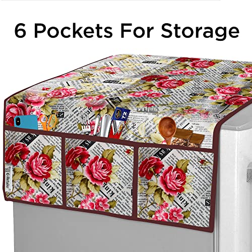 E-Retailer® Polyester 3-Layered Digital Printed Fridge Top Cover/Refrigerator Cover With 6 Utility Pockets (Color-Red, Size-39x21 Inches) - Image 2
