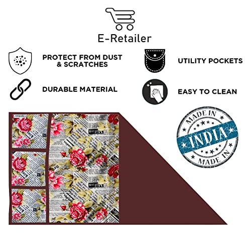 E-Retailer® Polyester 3-Layered Digital Printed Fridge Top Cover/Refrigerator Cover With 6 Utility Pockets (Color-Red, Size-39x21 Inches) - Image 4