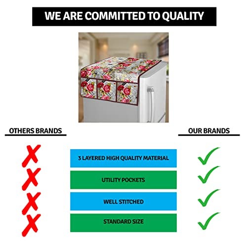 E-Retailer® Polyester 3-Layered Digital Printed Fridge Top Cover/Refrigerator Cover With 6 Utility Pockets (Color-Red, Size-39x21 Inches) - Image 5
